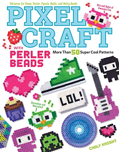 Book cover titled Pixel Craft with Perler Beads featuring various colorful pixelated bead designs.