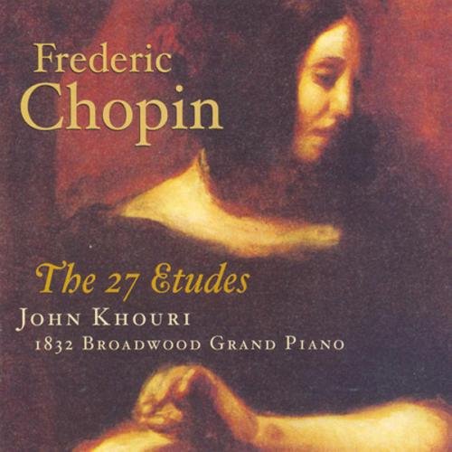 The image is a CD cover for Chopin's 27 Etudes. The alt text for this image is: "CD cover featuring a portrait of Frederic Chopin."