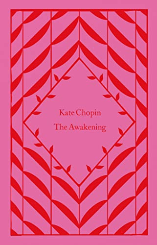 Book cover for "The Awakening" by Kate Chopin, pink and red geometric design.