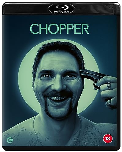 Blu-ray cover for Chopper featuring a smiling man holding a gun to his head.