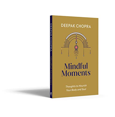 Gold book cover with "Mindful Moments" title and abstract circular design.