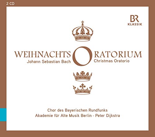 CD cover for Bach’s Christmas Oratorio featuring crowns and gold lettering.