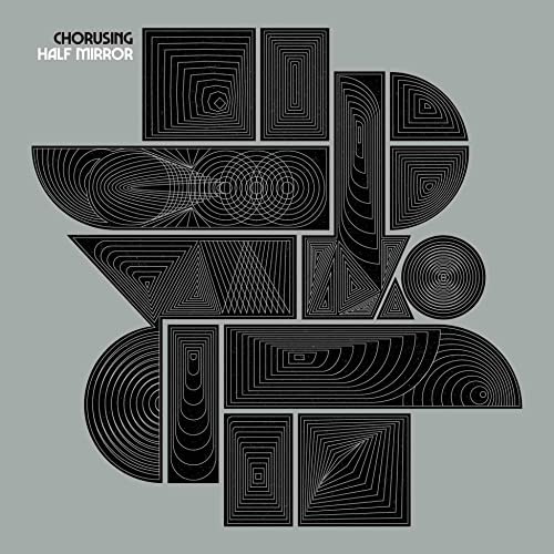 Album cover with black geometric shapes containing white line patterns on a grey background.