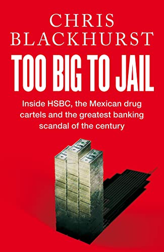 Book cover: red background, stacked money, and building shadow.
