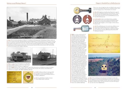 Book page displaying historical railway photographs, diagrams, and text.