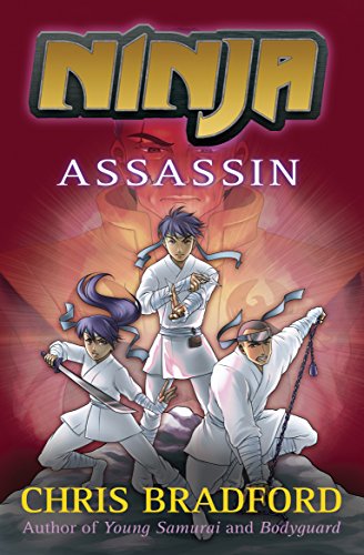Book cover featuring three ninjas in white uniforms against a dark red background.