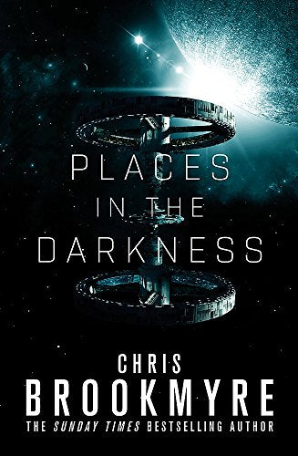Book cover: “Places in the Darkness” with a space station image.