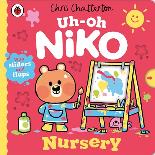 Brown bear Niko painting at an easel, interactive book cover.