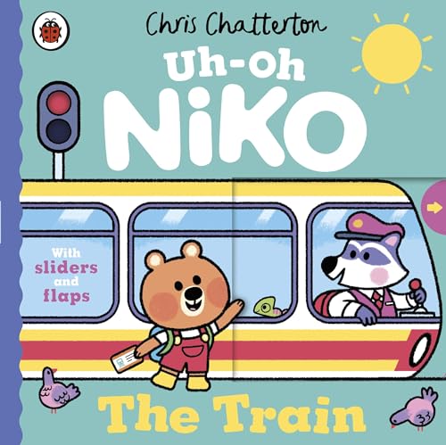 Book cover: bear and raccoon on a train with interactive flaps.