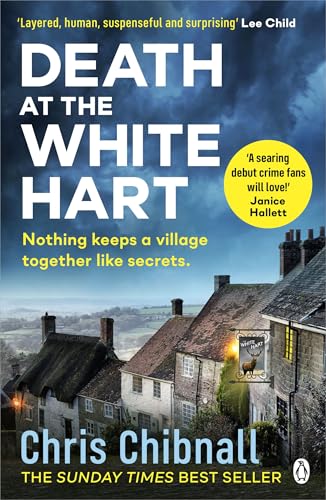 Book cover: “Death At The White Hart” with village pub scene.