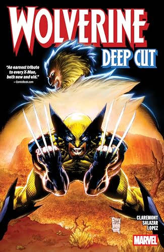 Wolverine with claws extended, comic book cover, desert background.