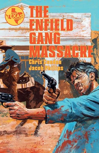 Comic book cover depicting a shootout with injured men and guns.