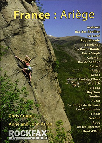 Rock climbing guidebook cover for France’s Ariege region, featuring a climber.