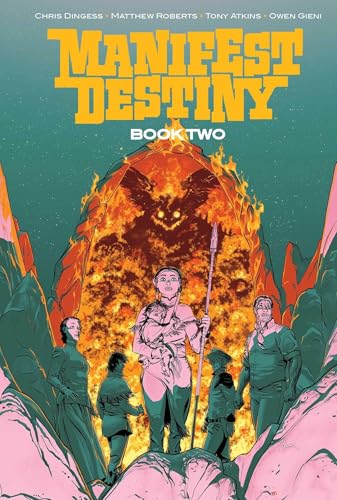 Comic book cover: figures before a fiery, shadowed mountain scene.