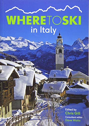 Book cover: snowy Italian village and mountains, title "Where to Ski in Italy".