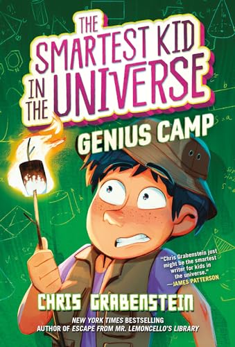 Book cover: boy roasting marshmallow with equations in the background.