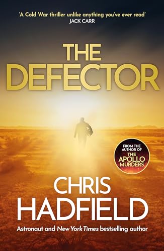 Book cover: "The Defector" with a lone figure in a desert landscape.