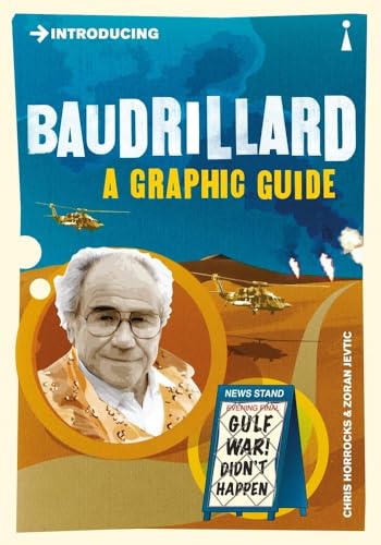 Book cover featuring Jean Baudrillard’s portrait with helicopters and desert imagery.