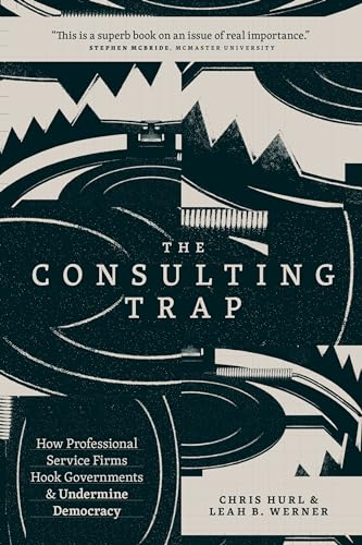 Book cover: “The Consulting Trap” with abstract black and white design.
