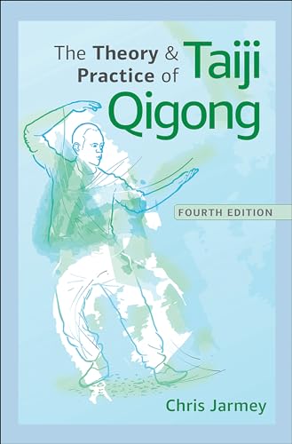 Book cover: illustrated figure performing Taiji Qigong, blue and green tones.