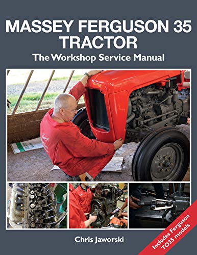 Red Massey Ferguson 35 tractor workshop manual cover with mechanic image.