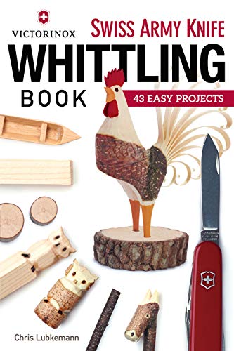 Book cover featuring a carved wooden rooster, small whittled figures, and a Swiss Army knife.