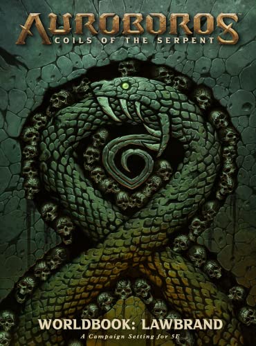 Book cover: green serpent coiled with skulls, titled "Auroboros: Coils of the Serpent".