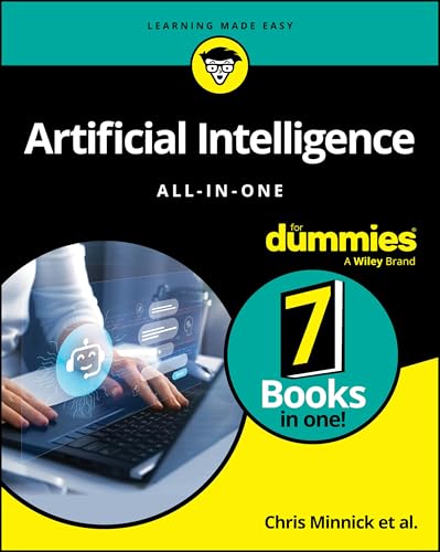 Book cover for Artificial Intelligence All-in-One For Dummies featuring a laptop and robot icon.