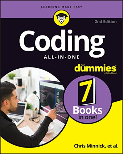 Coding All-in-One For Dummies" book cover with a person at a computer.