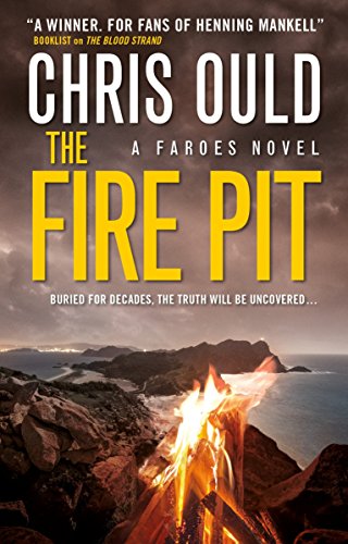 Book cover: "The Fire Pit" with a burning fire and coastal landscape.