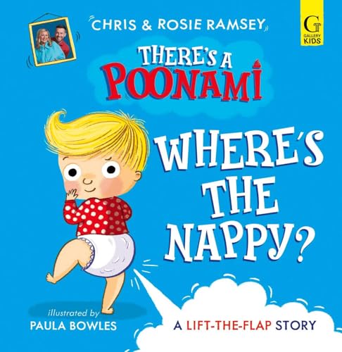 Book cover with a cartoon boy, large text “WHERE’S THE NAPPY?” and “POONAMI”.