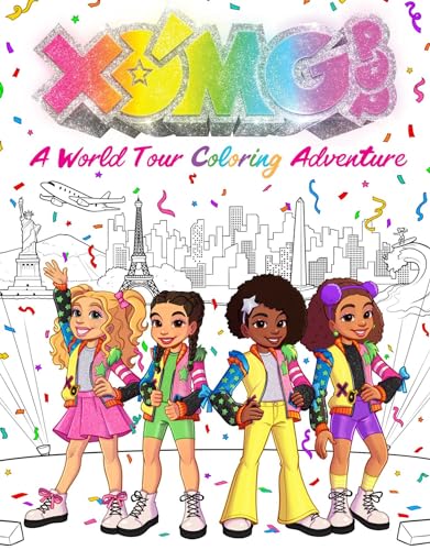 Coloring book cover featuring four young women and world landmarks.