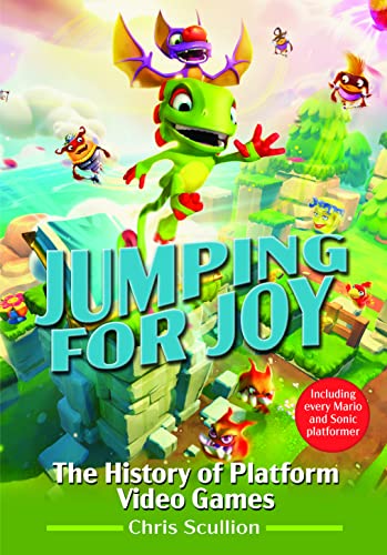 Book cover featuring a green lizard character jumping over a colorful, blocky video game landscape.