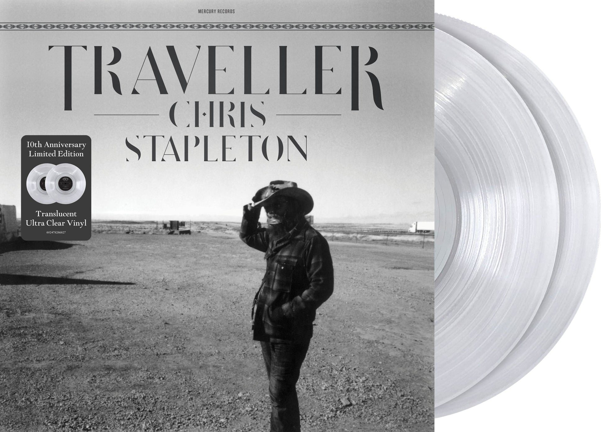 Chris Stapleton Traveller album cover with two clear vinyl records shown to the right.