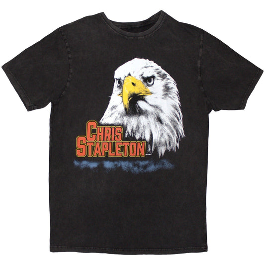 Charcoal grey, stone wash t-shirt with a faded eagle graphic design.