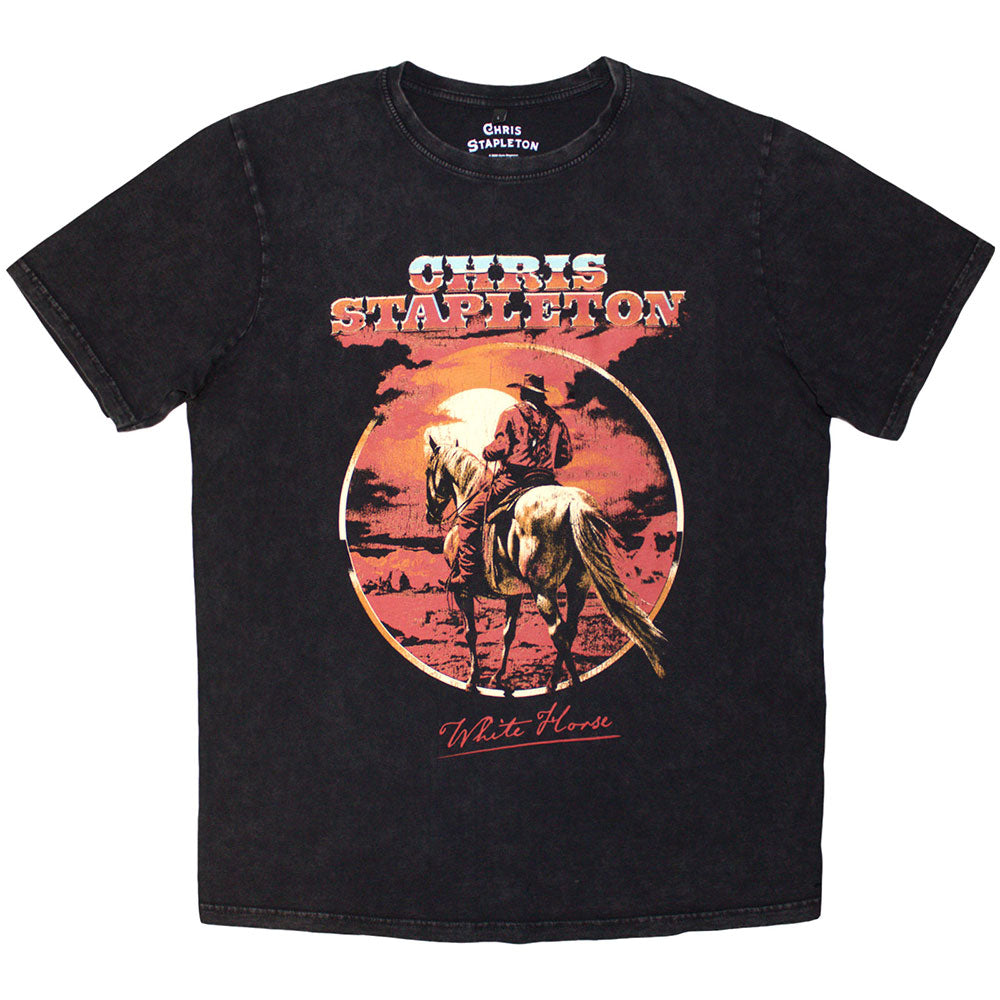 Black stone-washed t-shirt featuring a Chris Stapleton White Horse graphic print.