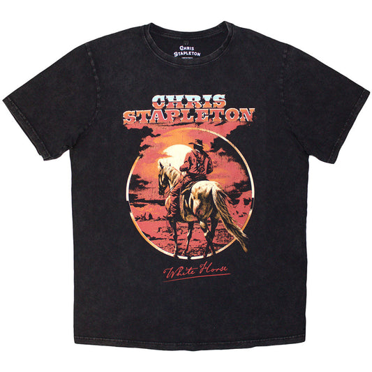 Black stone-washed t-shirt featuring a Chris Stapleton White Horse graphic print.