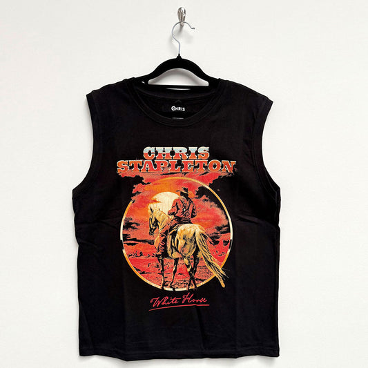 Black unisex tank top featuring Chris Stapleton White Horse graphic on the front.