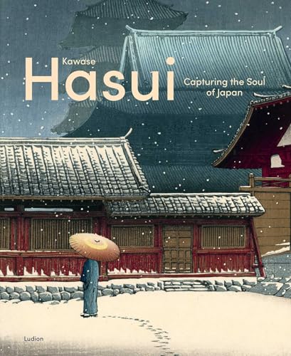 Book cover showing a person with an umbrella in snow before traditional Japanese buildings.