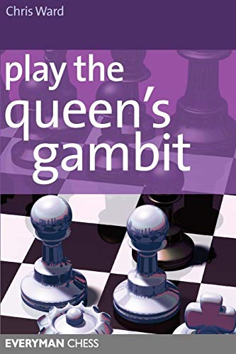 Book cover: "Play the Queen's Gambit" with chess pieces on a board.