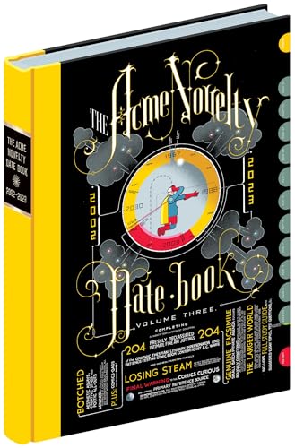 Yellow and black novelty datebook cover with illustrated clock and figure.