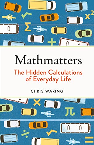 Book cover: “Mathmatters” with cars, equations, and mathematical symbols.