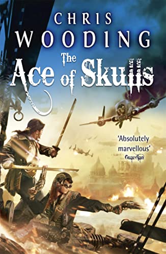 Book cover: pirate with sword, biplane, and city in flames.