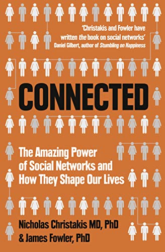 Book cover: "Connected" with repeating figure silhouettes, orange background.