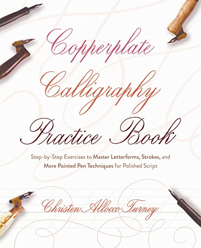 Book cover with ornate copperplate calligraphy and calligraphy pens.