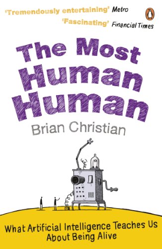 Book cover for The Most Human Human by Brian Christian with a robot illustration.