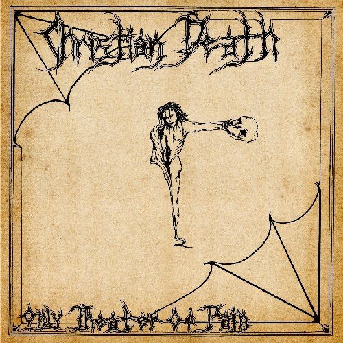 Christian Death album cover: sketch of a figure with a skull, tent backdrop.
