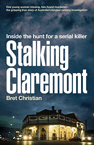 Book cover: "Stalking Claremont" with a dark, nighttime street scene.