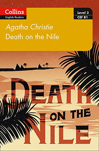 Book cover for "Death on the Nile" with palm fronds and desert scene.