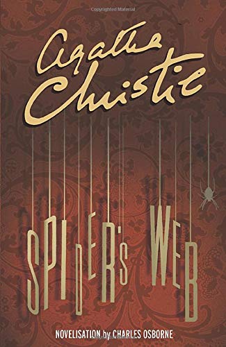 Book cover for Spider's Web by Agatha Christie, featuring dangling text on a patterned background.